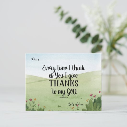 Carte de vœux de l'Écriture Je rends grâce (Debout devant)