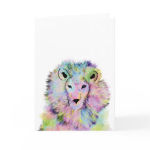 Carte de voeux de Lion Aquarelle mignonne