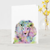 Carte de voeux de Lion Aquarelle mignonne (Fleur jaune)