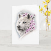 Carte de voeux de loup de fleurs de cerisier (Fleur jaune)