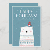 Carte de vœux de l'ours polaire en sarcelle (Devant / Derrière)