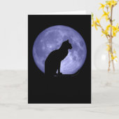 Carte de voeux de lune bleue de chat noir (Fleur jaune)