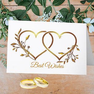 Carte de vœux de mariage Cœurs floraux dorés