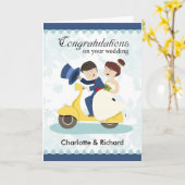 Carte de vœux de mariage, couple sur scooter perso (Fleur jaune)