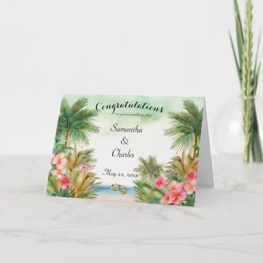 Carte de voeux de Mariage personnalisée Tropical (Devant)