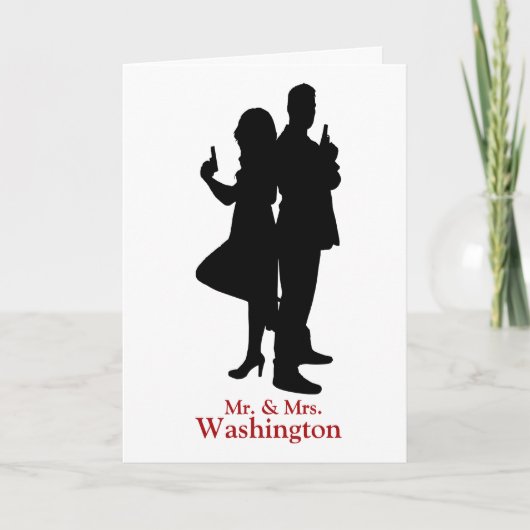 Carte de vœux de mariage silhouette d'espion M. et (Devant)