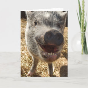 Carte de voeux de mini-porc souriante personnalisé