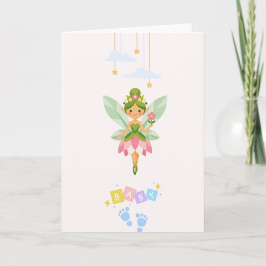 Carte de Vœux de Naissance de Bébé Fée Mignonne - (Devant)
