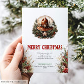 Carte de vœux de Noël à imprimé roue de chariot