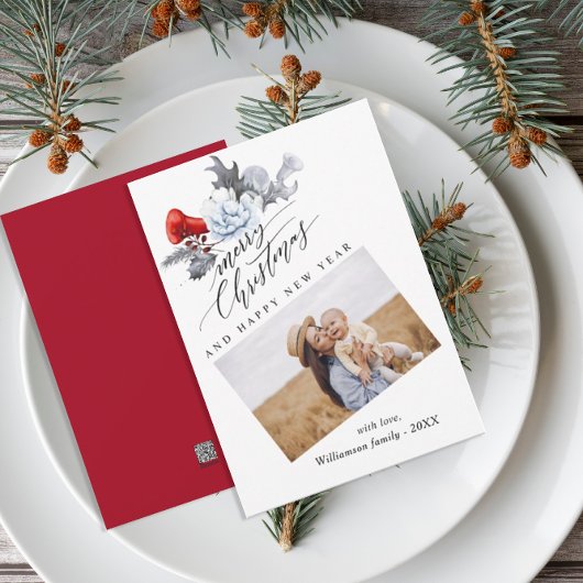 Carte de vœux de Noël à l'aquarelle botanique 