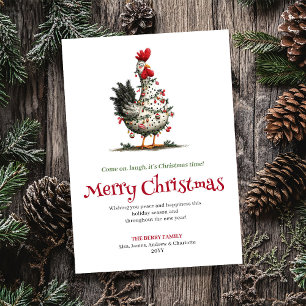 Carte de vœux de Noël à l'aquarelle de poulet drôl