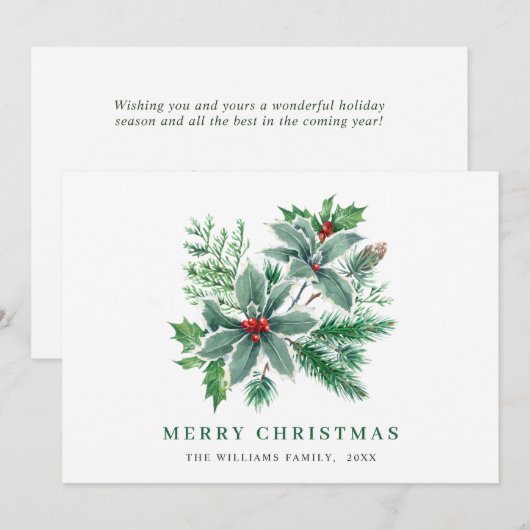 Carte de vœux de Noël à l'aquarelle festive avec d (Devant / Derrière)