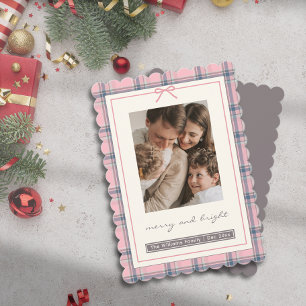 Carte de vœux de Noël à motif écossais rose élégan