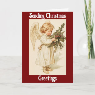 Carte de vœux de Noël Ange Vintage avec houx