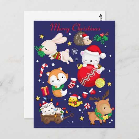 Carte de vœux de Noël Animaux Mignons (Devant / Derrière)