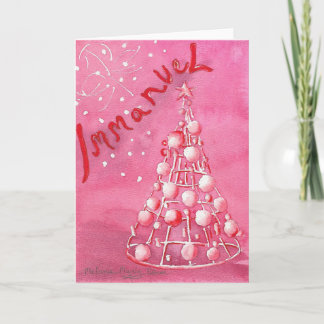 Carte de vœux de Noël arbre rose chrétien