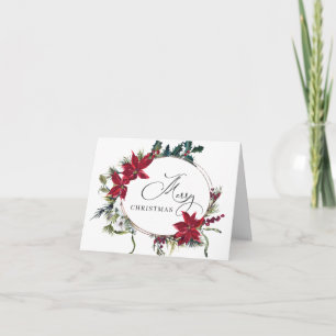 Carte de vœux de Noël au gui et poinsettia élégant