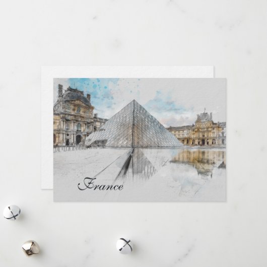 Carte de vœux de Noël au Louvre aquarelle – Élégan (Devant/Arrière en situation)