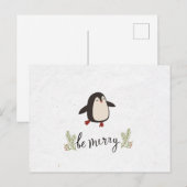 Carte de vœux de Noël au manchot mignon (Devant / Derrière)