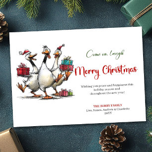 Carte de vœux de Noël aux oies folles et fantaisis