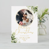 Carte de vœux de Noël avec bague dorée et feuillag (Debout devant)