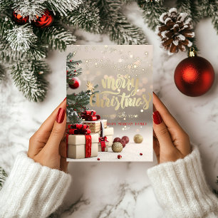 Carte de vœux de Noël avec bokeh de cadeaux sous l