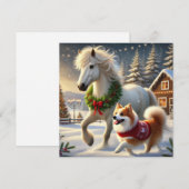 Carte de vœux de Noël avec cheval et chien islanda (Devant / Derrière)