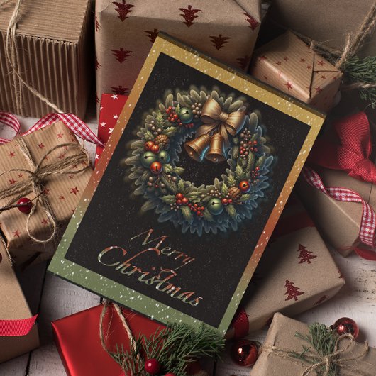 Carte de vœux de Noël avec couronne de Noël et clo