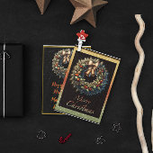 Carte de vœux de Noël avec couronne de Noël et clo