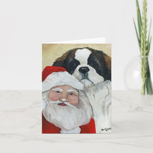 Carte de vœux de Noël avec l'art du chien St Berna (Devant)