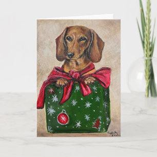 Carte de vœux de Noël avec l'art du chien teckel e