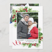 Carte de vœux de Noël avec photo de houx festif 2 (Devant / Derrière)