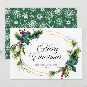 Carte de vœux de Noël avec pin élégant houx baie