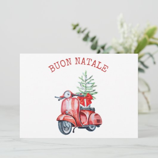 Carte de vœux de Noël avec scooter mignon Buon Nat (Debout devant)