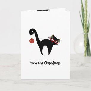 Carte de vœux de Noël avec un chat noir mignon Meo