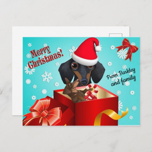 Carte de vœux de Noël avec un dachshund mignon (Devant / Derrière)