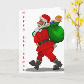 Carte de vœux de Noël avec un Père Noël afro-améri (Fleur jaune)