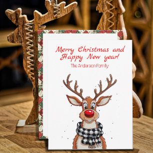 Carte de vœux de Noël avec un renne mignon Rudolph