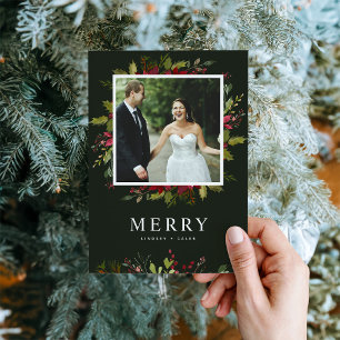 Carte de vœux de Noël avec verdure à l'aquarelle