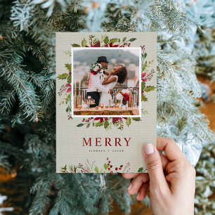 Carte de vœux de Noël avec verdure à l'aquarelle