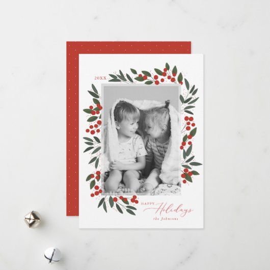 Carte de vœux de Noël Berries (Devant/Arrière en situation)