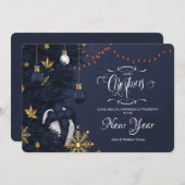 Carte de voeux de Noël bleu et or (Devant / Derrière)