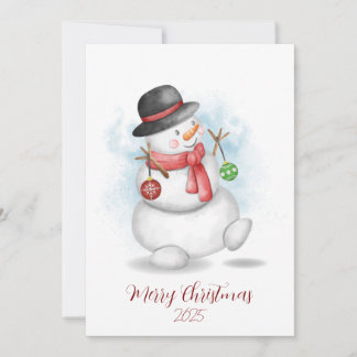 Carte de vœux de Noël bonhomme de neige aquarelle