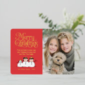 Carte de vœux de Noël bonhommes de neige Peanuts (Debout devant)