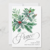 Carte de vœux de Noël Branche de houx à baies PAIX (Devant)