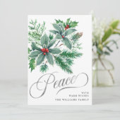 Carte de vœux de Noël Branche de houx à baies PAIX (Debout devant)