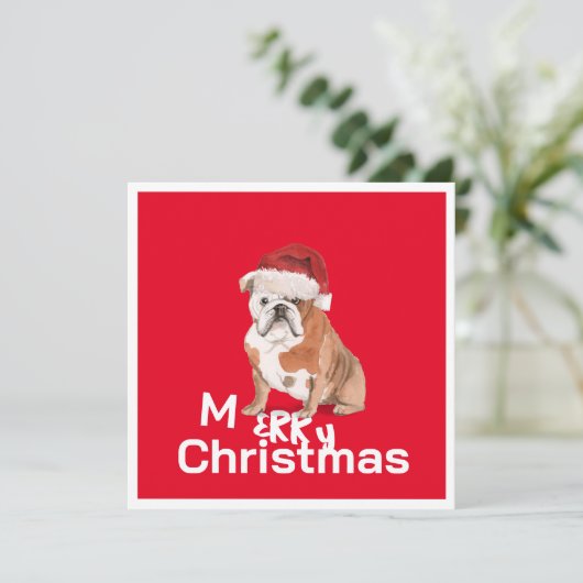 Carte de voeux de Noël Bull Dog Joyeux (Debout devant)