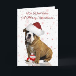 Carte de voeux de Noël Bulldog<br><div class="desc">Bulldog Christmas Greeting Card,  Nous vous offrons un joyeux Noël,  carte de voeux avec bulldog pup et son jouet bonhomme de neige</div>