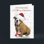 Carte de voeux de Noël Bulldog<br><div class="desc">Bulldog Christmas Greeting Card,  Nous vous offrons un joyeux Noël,  carte de voeux avec bulldog pup et son jouet bonhomme de neige</div>