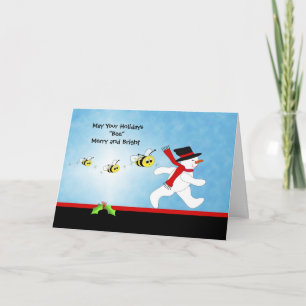 Carte de voeux de Noël Bumble Bee avec Snowman